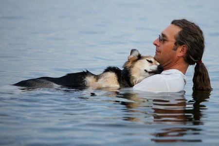 cane uomo bagno nel mare artrite artrosi